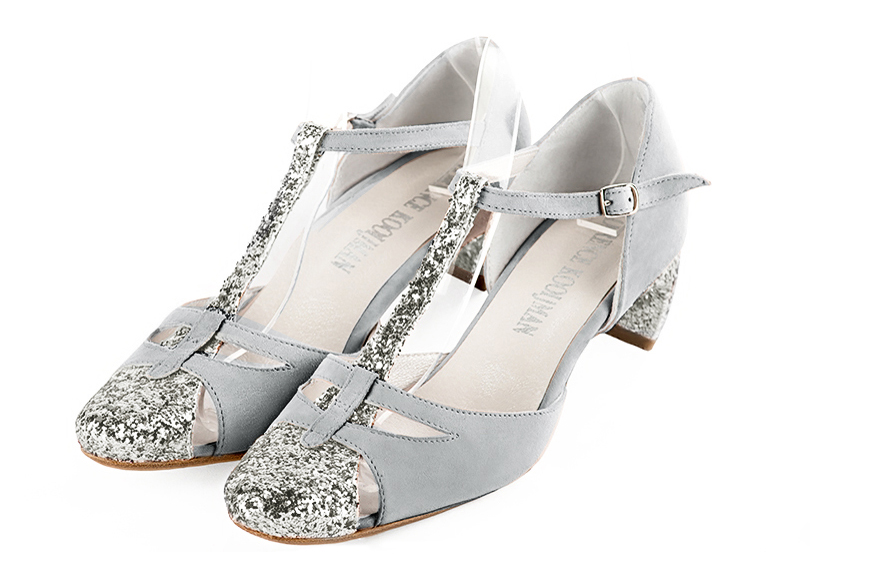 Chaussure femme brides argent platine et gris perle Salom